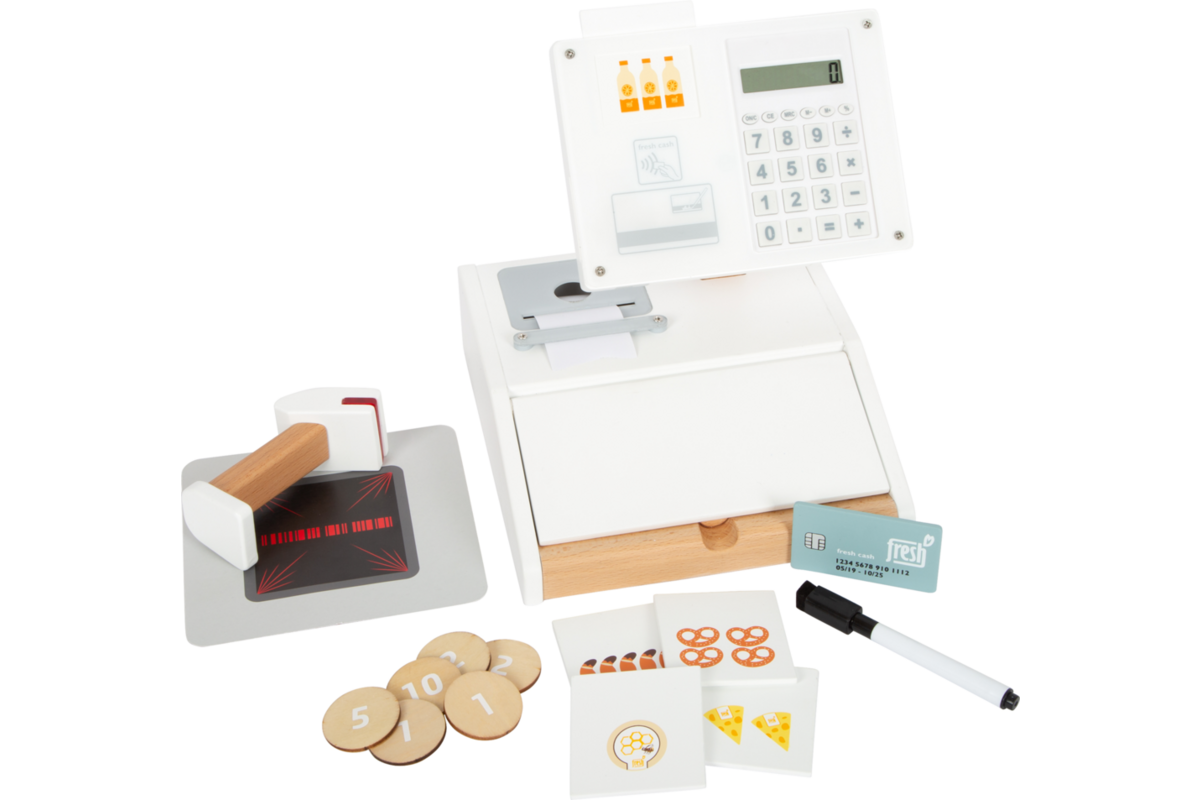 Small Foot - houten speelgoedkassa met scanner, 15 delig