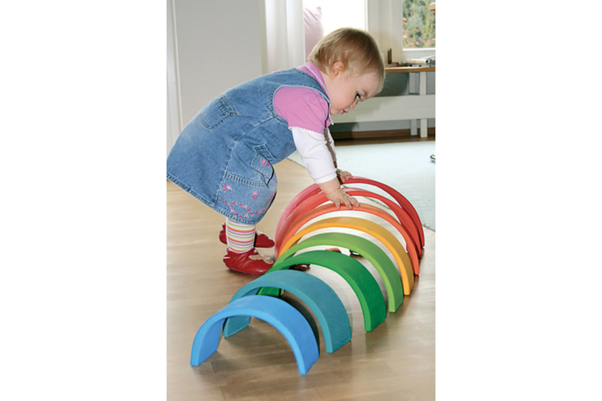Regenboog van hout, 12 delig, 37x7,5x16,5 cm