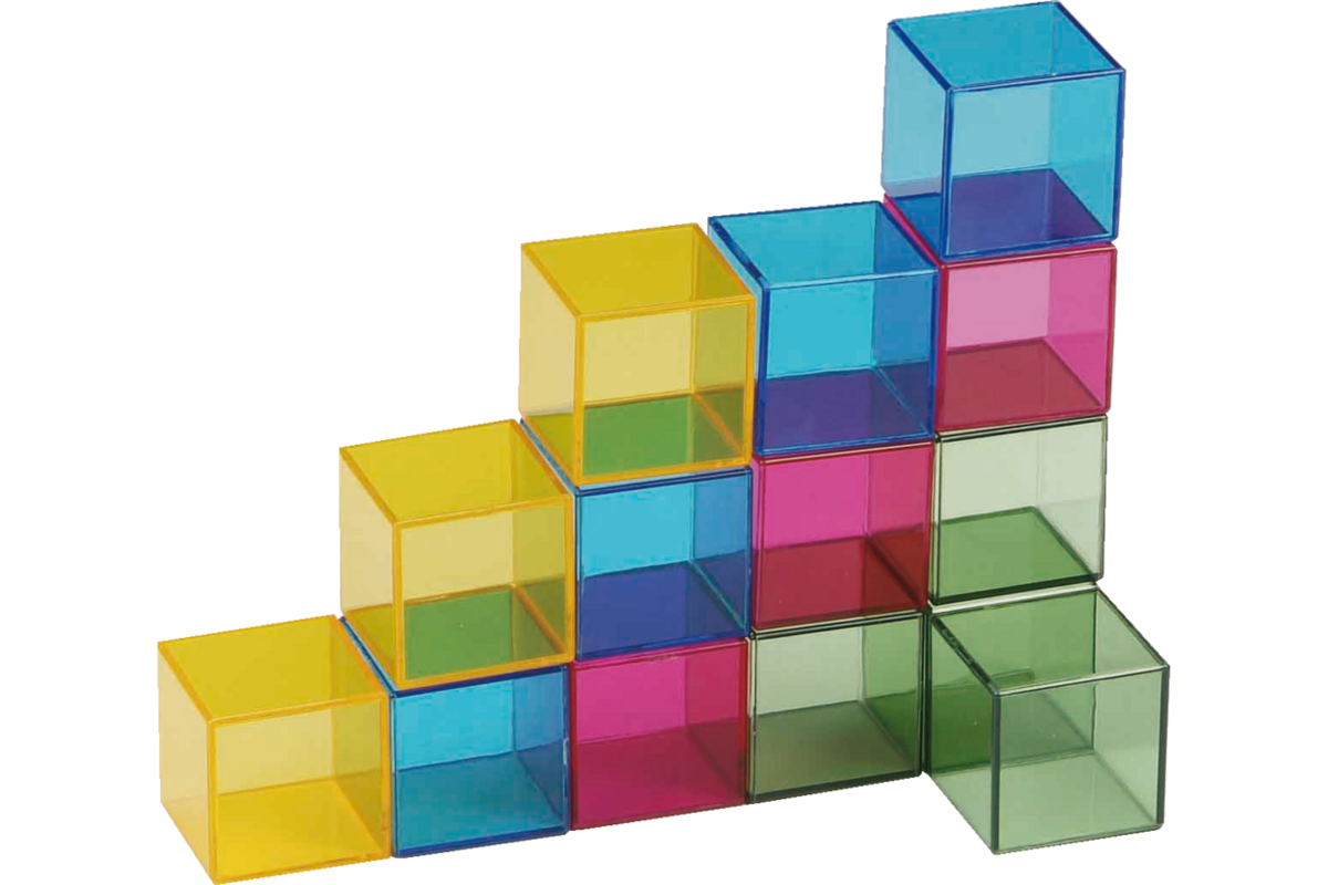 Blokkenset gekleurd transparant 5 x 5 x 5 cm 16 stuks