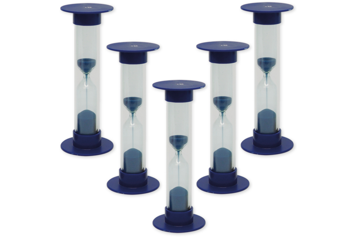 Zandloperset 5 stuks, blauw, 1 minuut