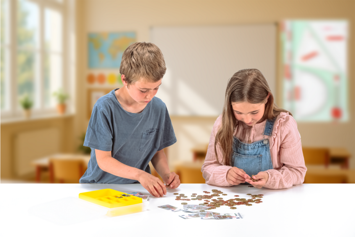 Euro-geldkoffer 130 bankbiljetten + 160 munten, in RE-Wood® doos