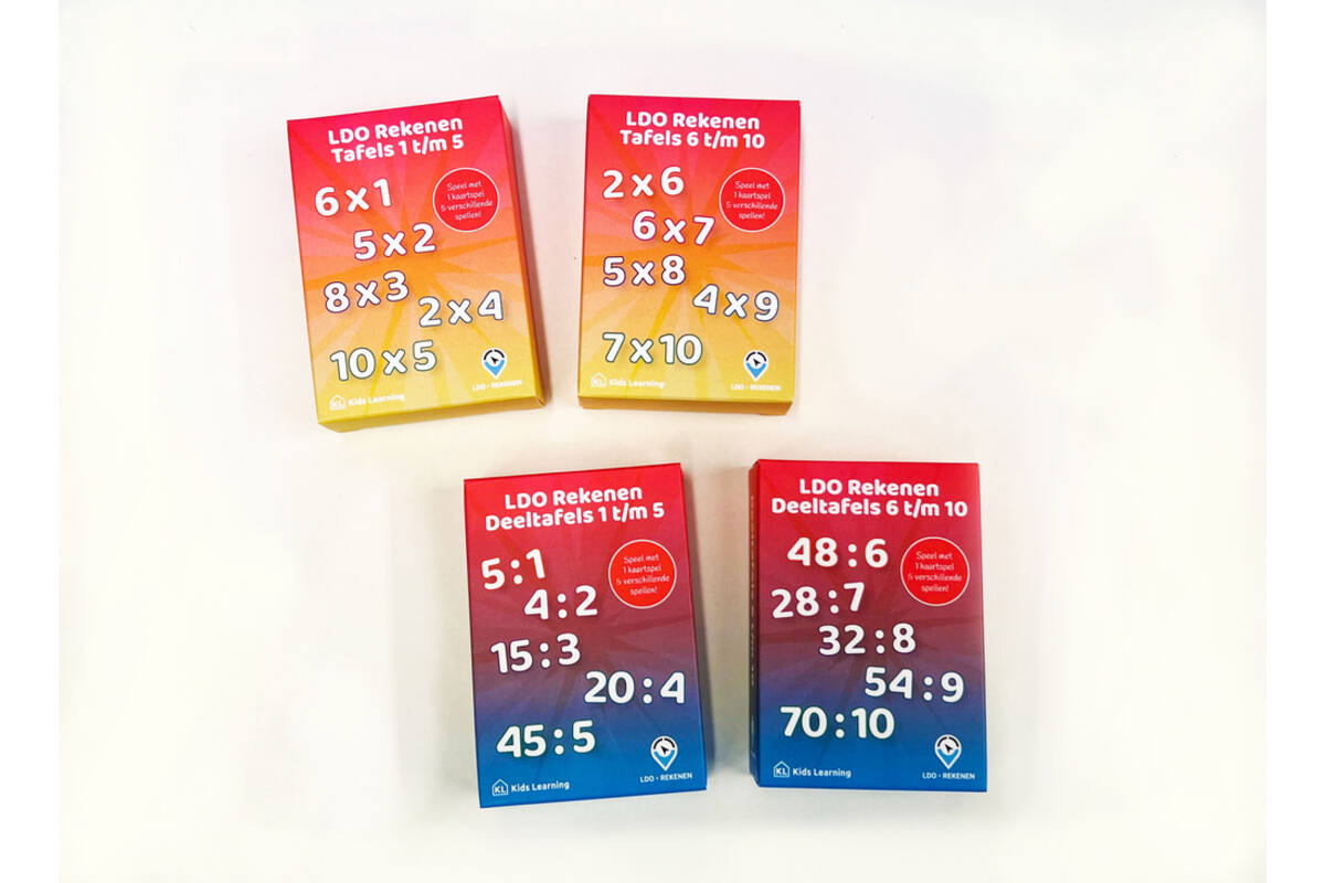 LDO Rekenen - Kaartspel Vermenigvuldigen en verdelen - set van 4