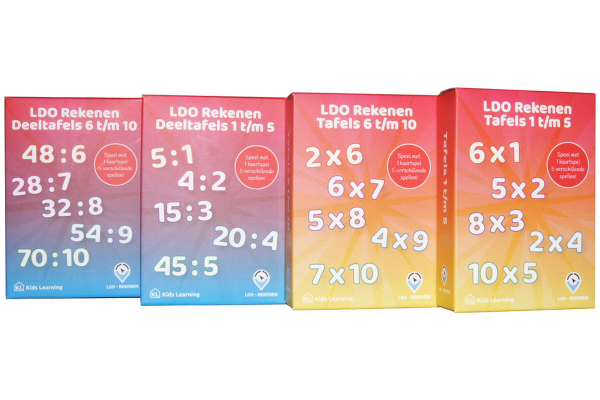 LDO Rekenen - Kaartspel Vermenigvuldigen en verdelen - set van 4