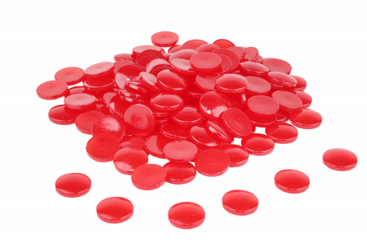 Transparante stenen ø 20 mm rood, set van 100 stuks, in kartonnen doosje