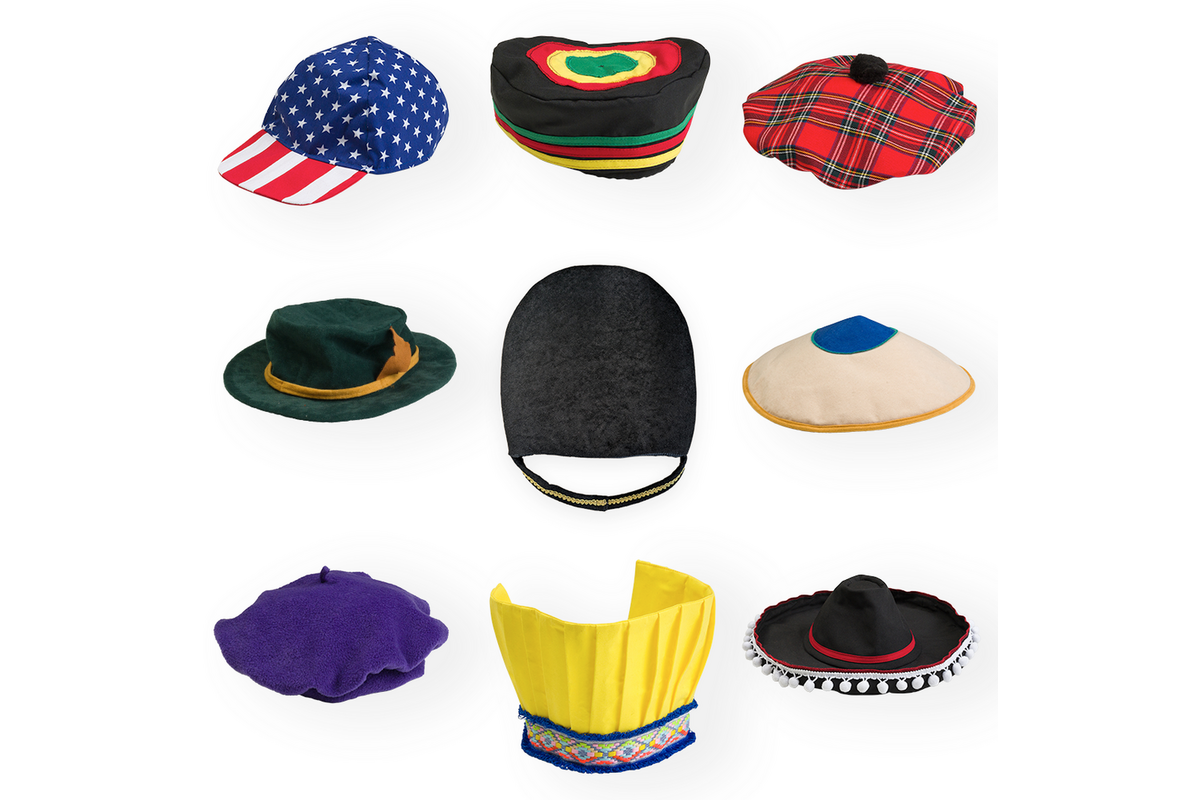 Verkleedkleding | Hoeden uit de hele wereld, set van 9 stuks