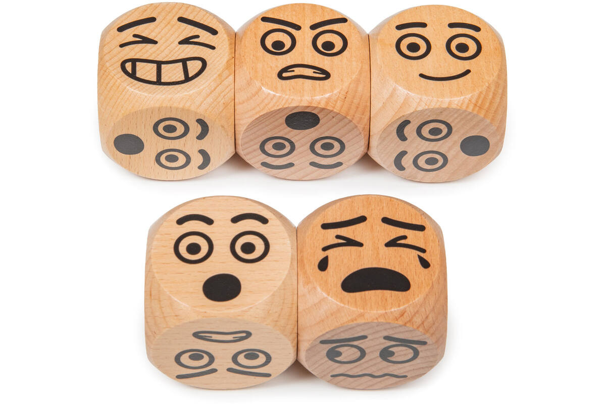 Dobbelstenen emoties, set van 5 stuks
