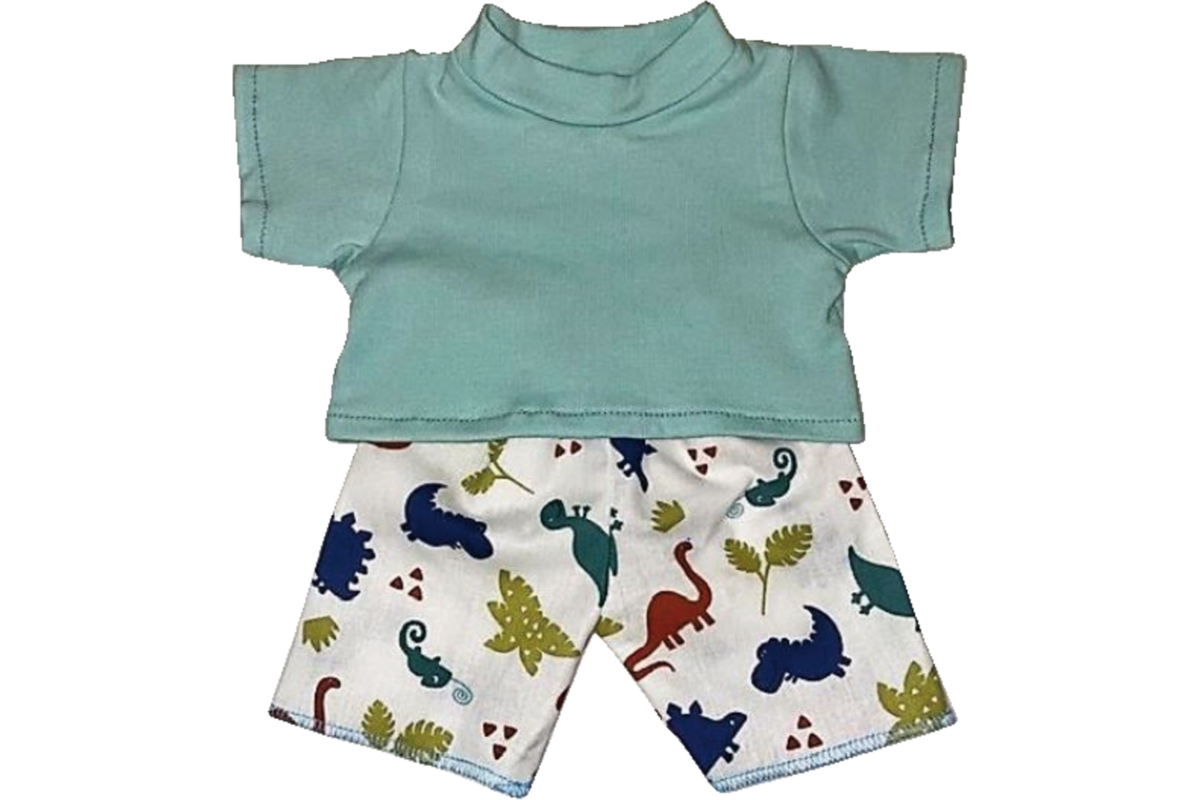 Poppenkleertjes broek dino en T-shirt lichtblauw, 40 cm