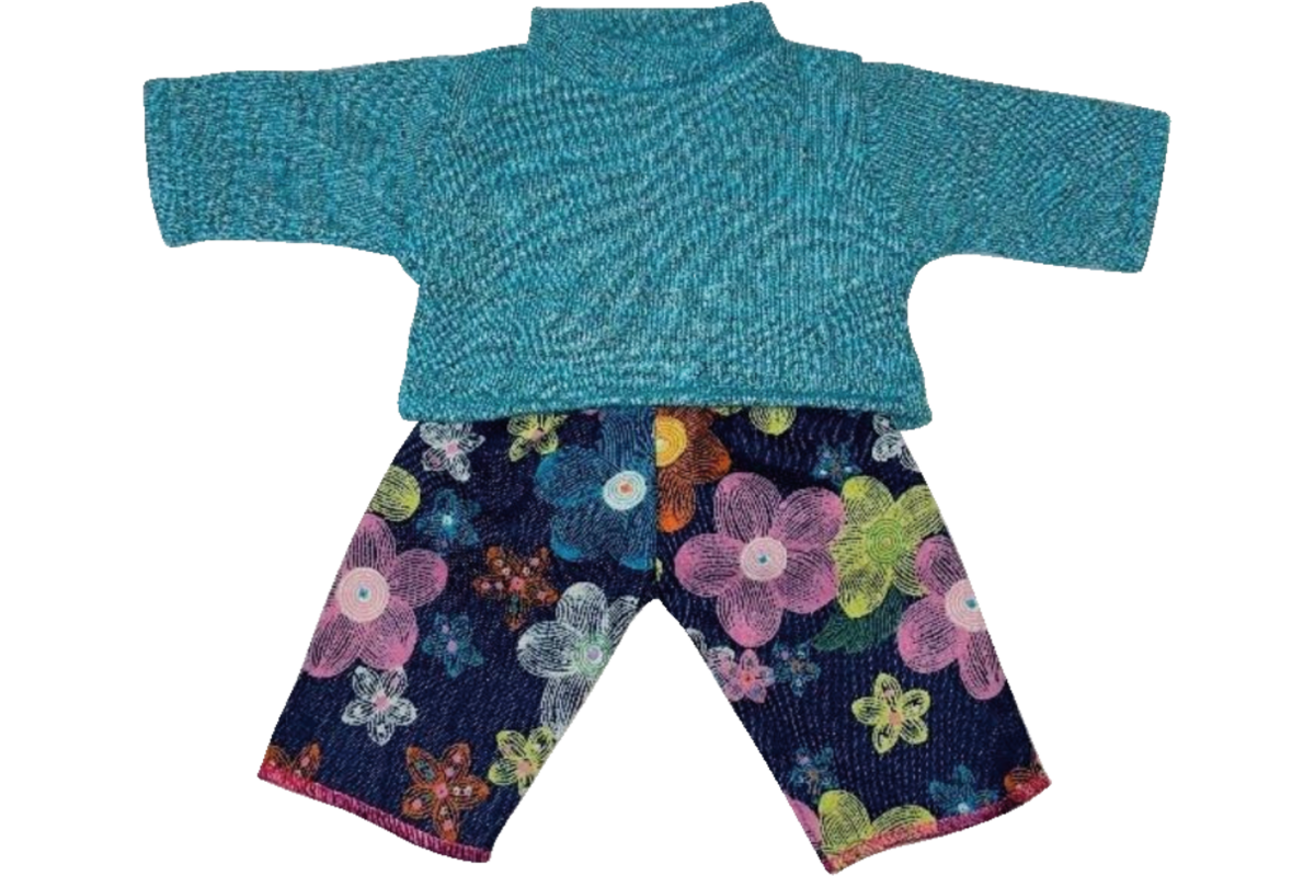 Poppenkleertjes broek bloemen en T-shirt, 30 cm