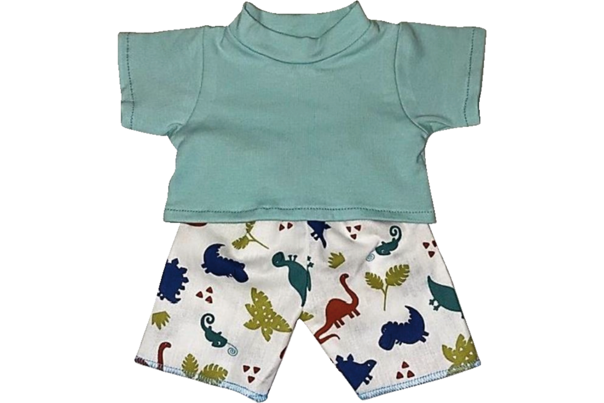 Poppenkleertjes broek dino en T-shirt lichtblauw, 30 cm