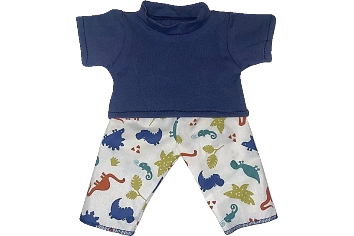 Poppenkleertjes broek dino en T-sshirt donkerblauw, 30 cm