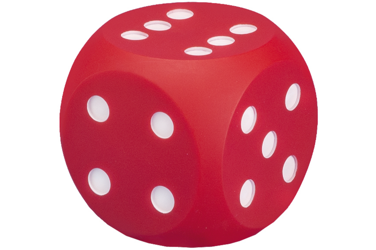 Dobbelsteen zacht 11 cm rood stippen