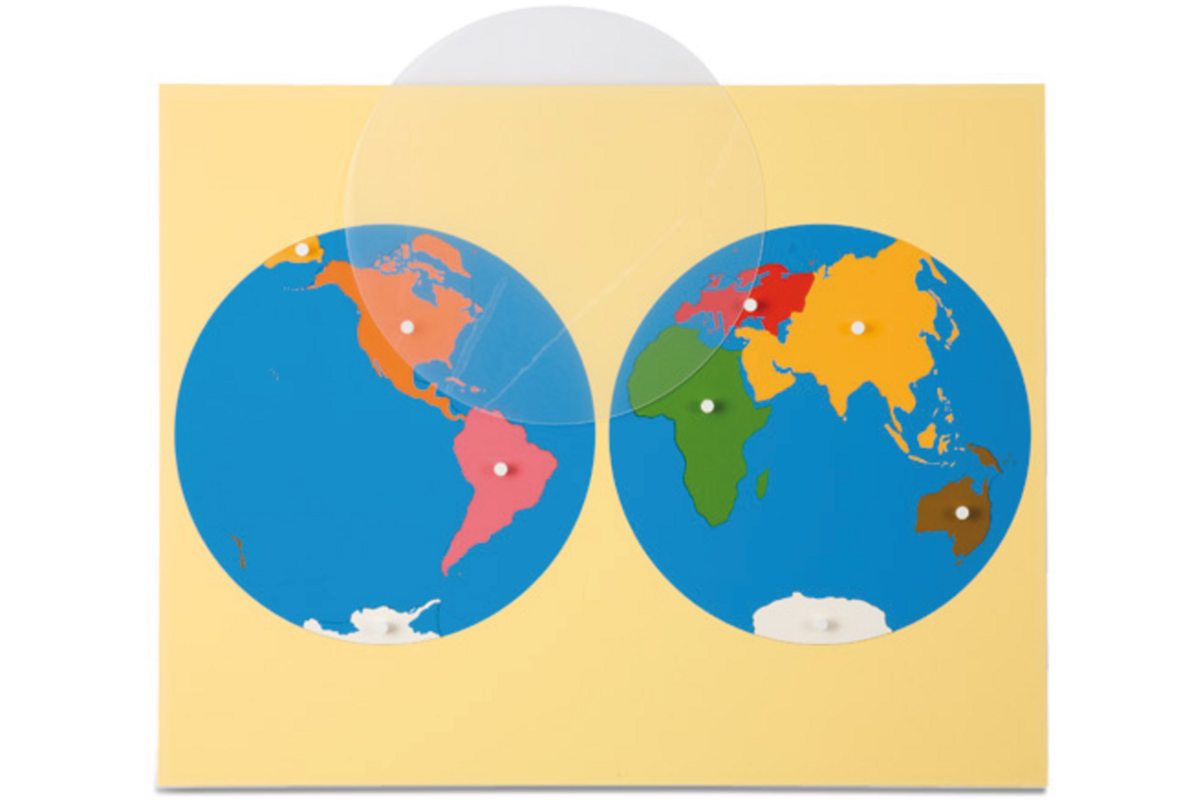 Inlegkaart werelddelen inclusief omtrek cirkel
