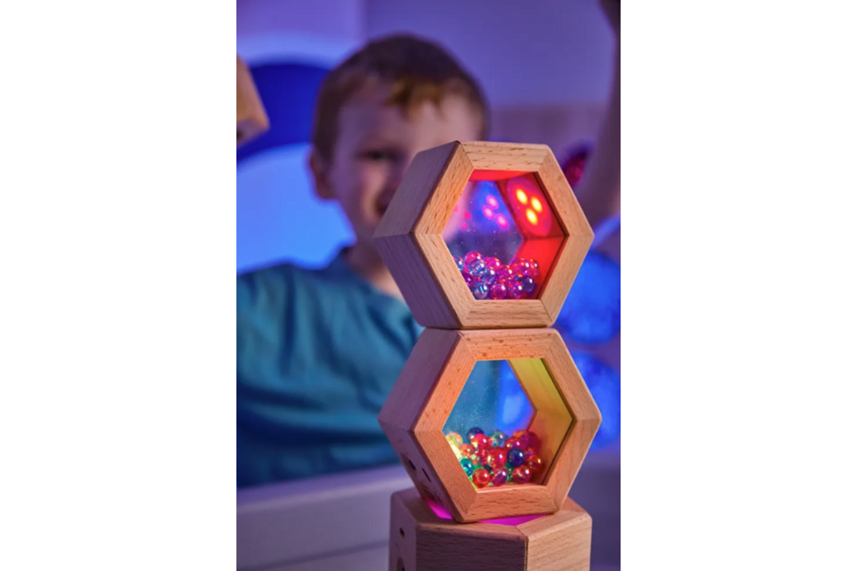 Lichtgevende houten geluidzeshoeken, 6 stuks