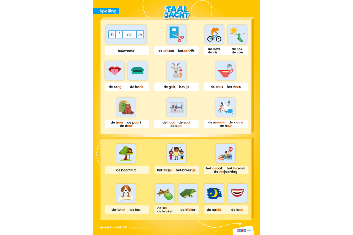 Taaljacht Spelling & grammatica groep 4 categorieposter