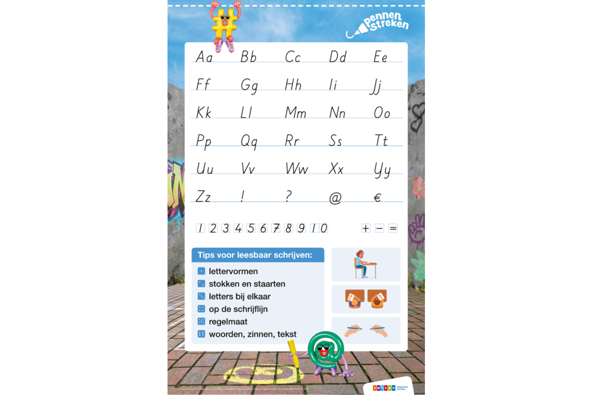Pennenstreken 3 groep 7-8 letterposter blokschrift & verbonden schrift