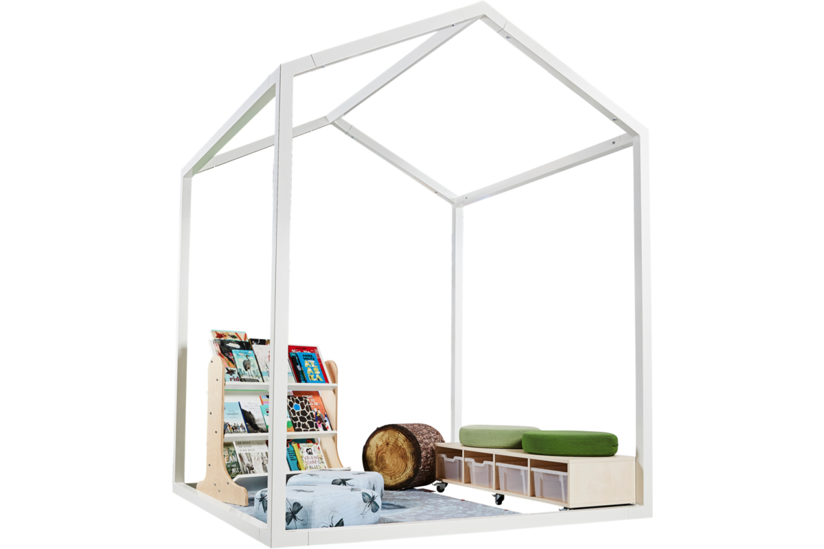 Huisje van balken 6x6 cm, metaal 2x2x2 m, dakhoogte 2,5 m