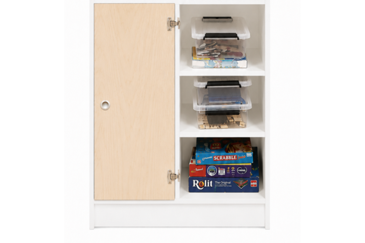 Kast 180 graden onder, 100x90x50 cm (lxbxh)| wit, op plint, deuren wit/Ahorn