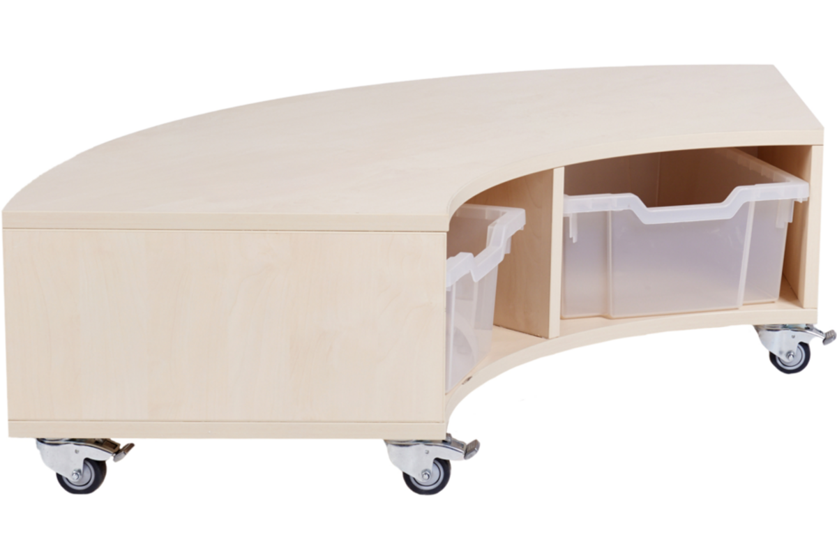 Peuterbank hoek 126 x 43 x 30 cm incl wielen, 2 lades 15 cm hoog, ahorn