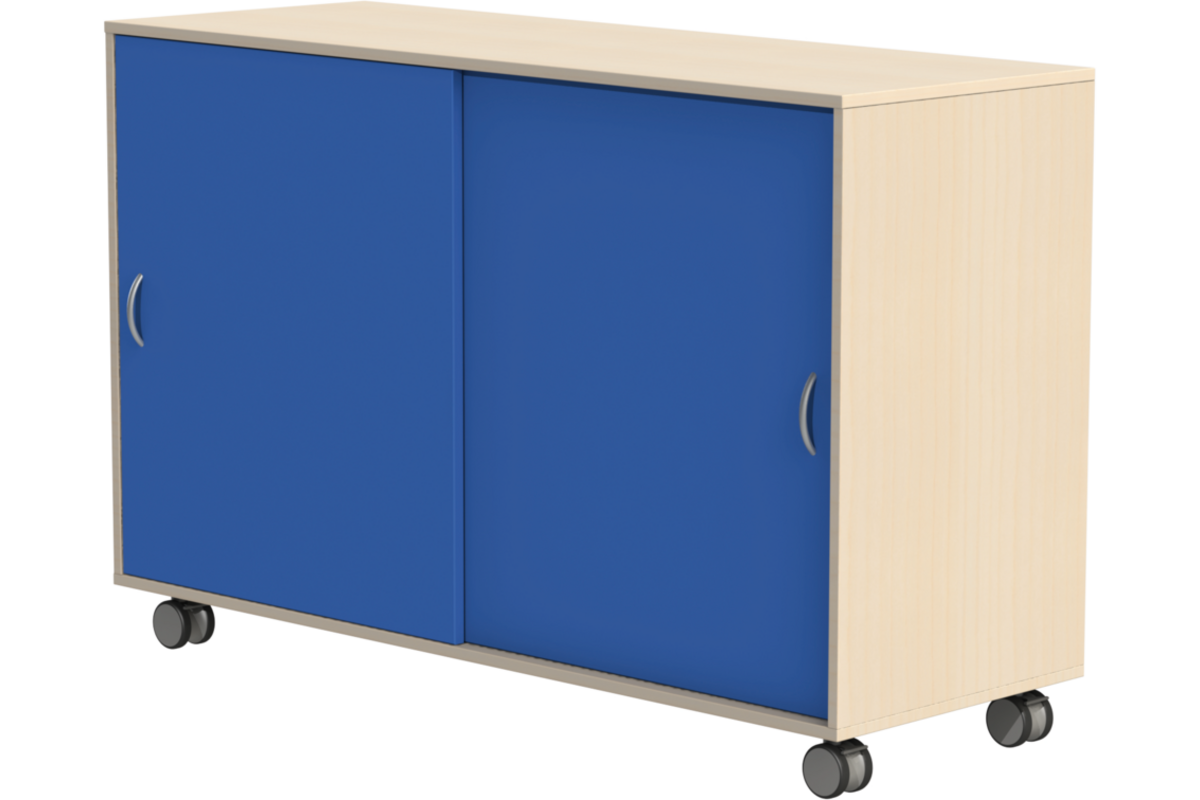 Materiaalkast Flex 4, zonder laden 2 legpl., schuifdeuren en wielen, Ahorn