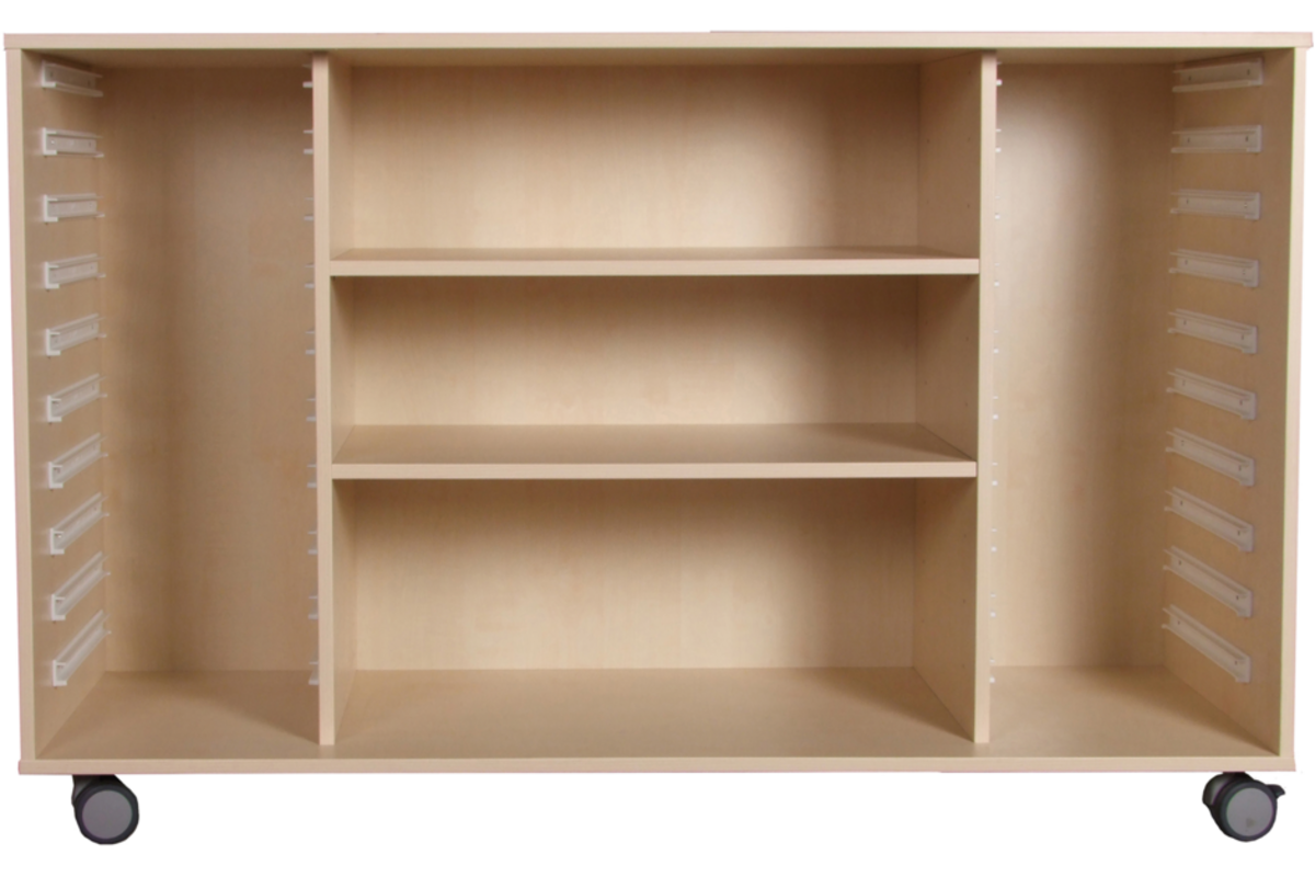 Combi-kieskast Flex 4, zonder laden, 2 legplanken en wielen, ahorn