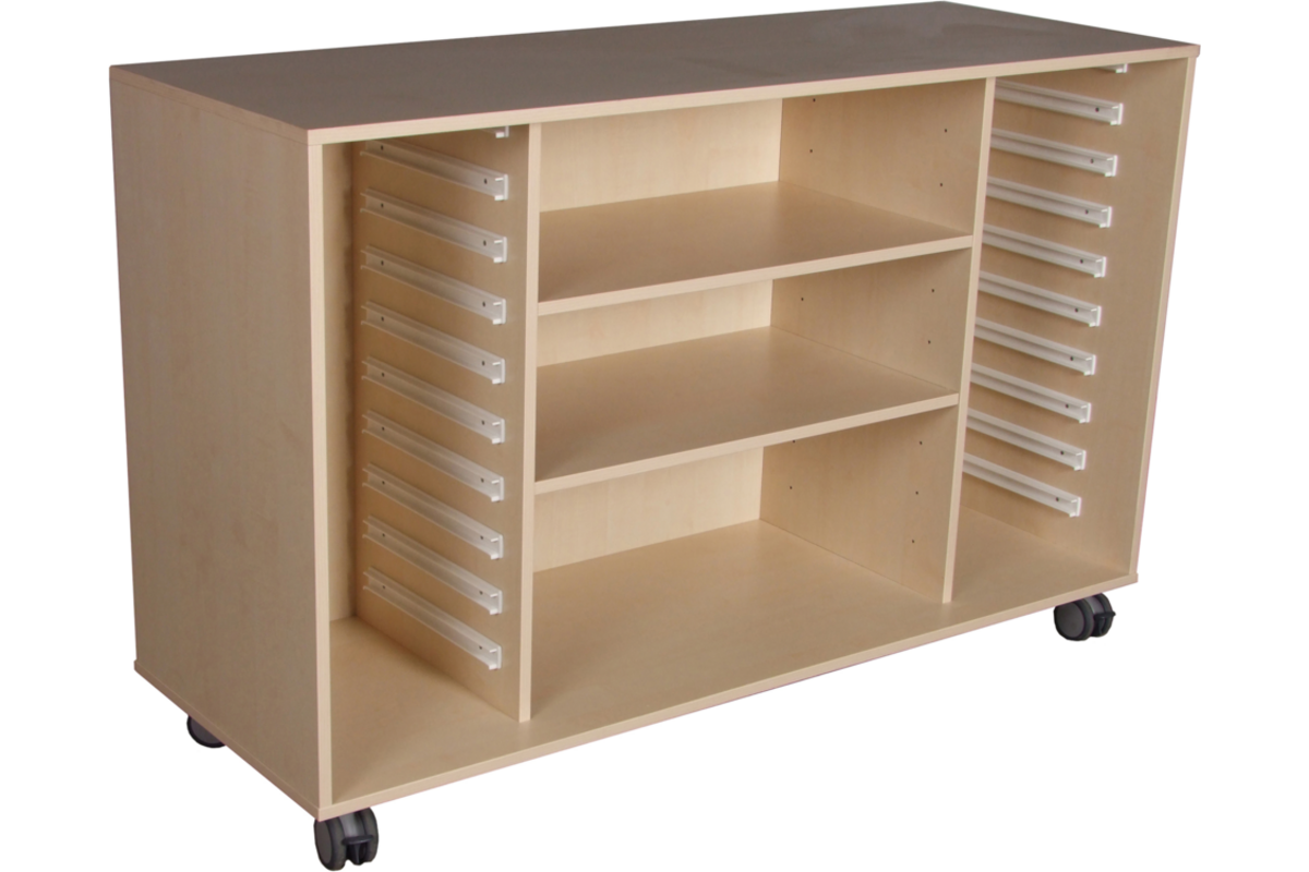 Combi-kieskast Flex 4, zonder laden, 2 legplanken en wielen, ahorn