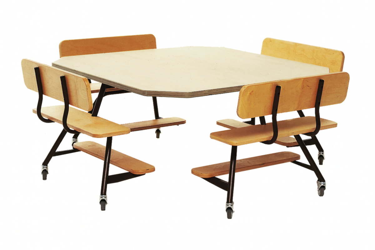 Peuterinstructietafel met 4 banken, zwart onderstel en berkenstructuur blad