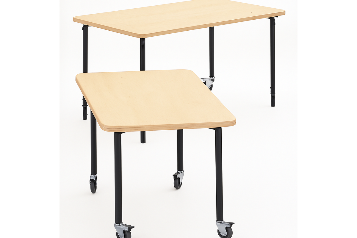 Tafel 132 x 66 cm, zwart onderstel gekleurd blad