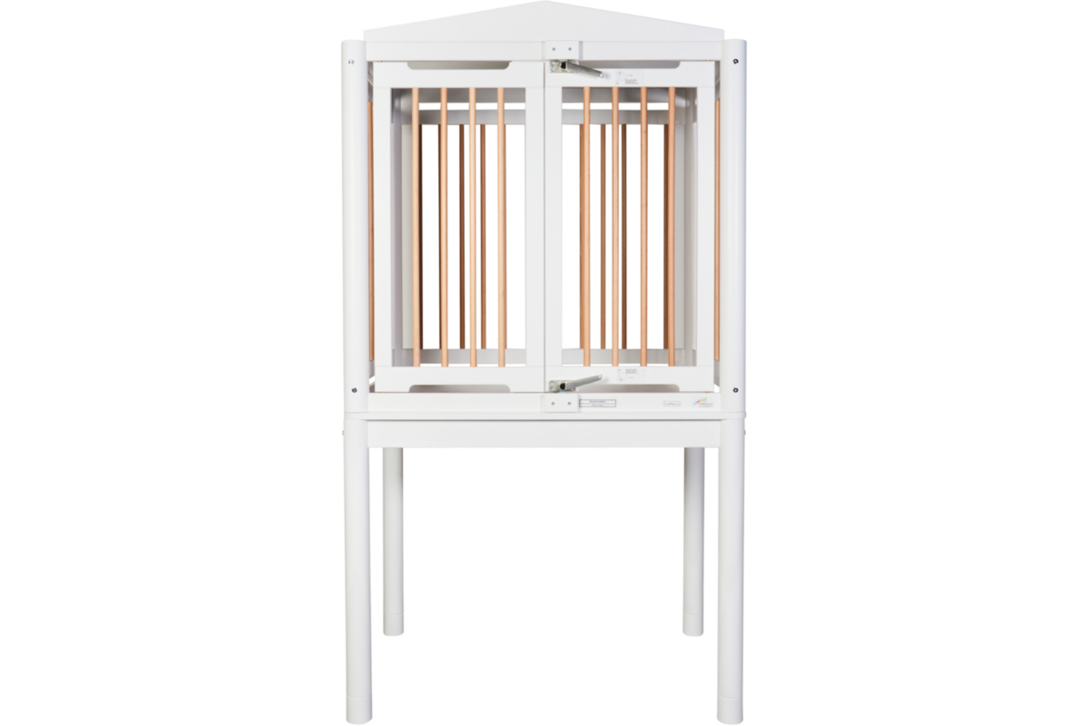 Box hoog Classic enkel wit, spijlen hout blank gelakt