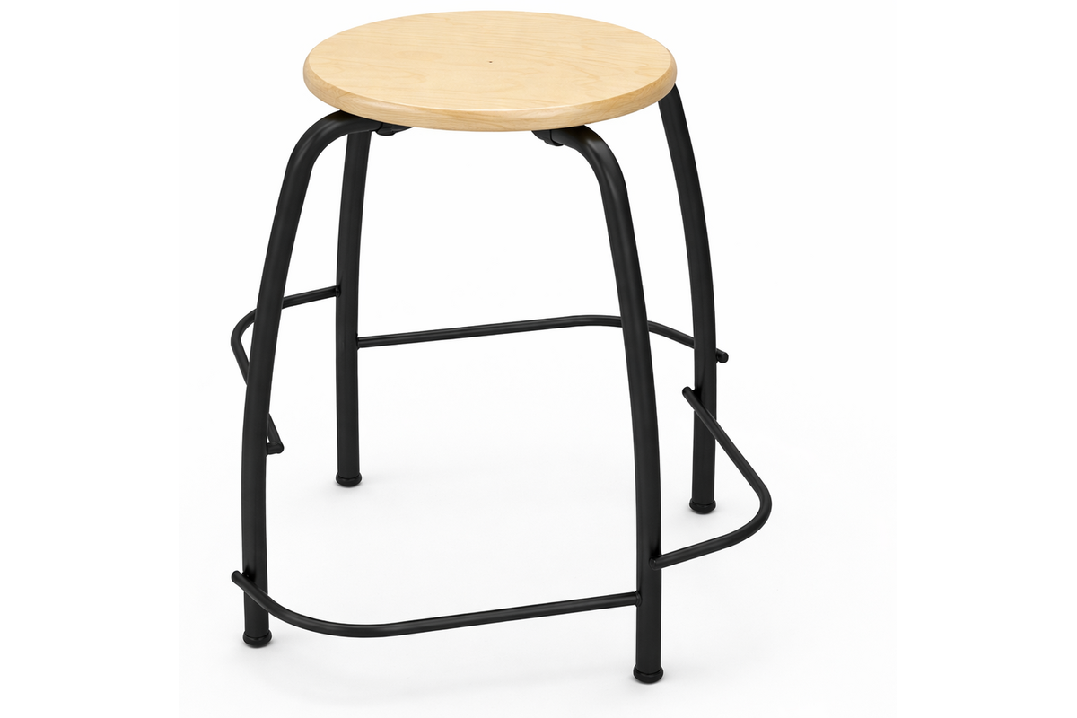 Taboeret Scool 50 cm, beuken zitting met voetensteunen