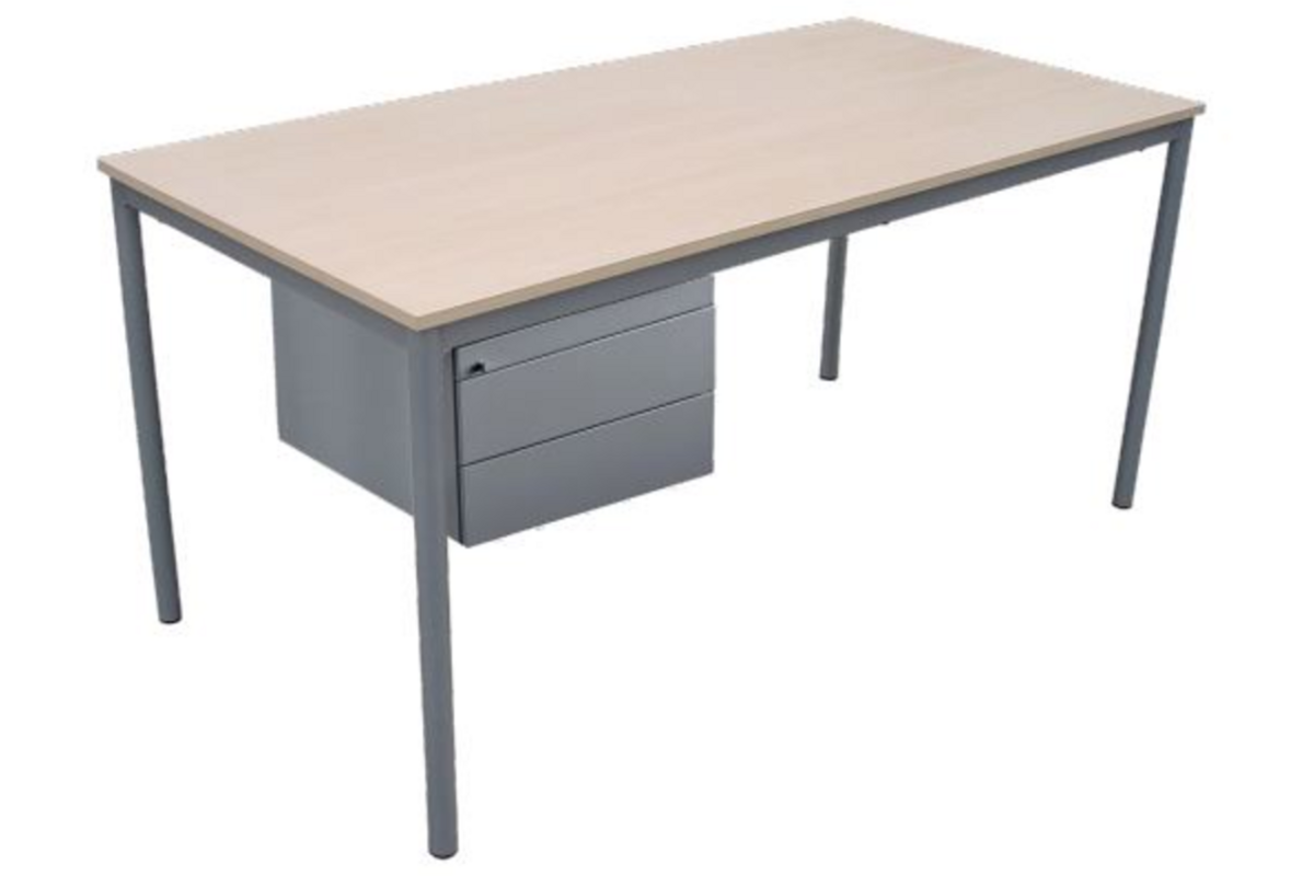 Docentenbureau Rondo 140x70 cm, blad kunststof PP-rand, 1 lade A6