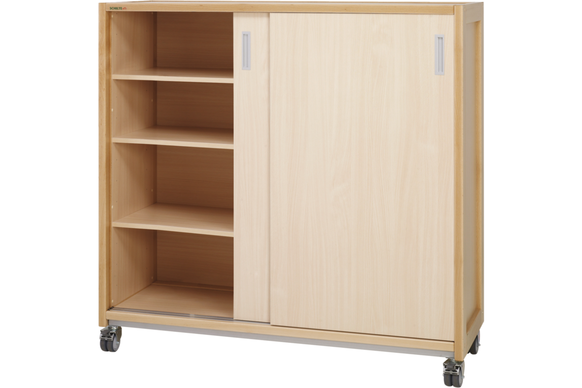 Kast 440 serie Ahorn met 6 halve legplanken en schuifdeuren