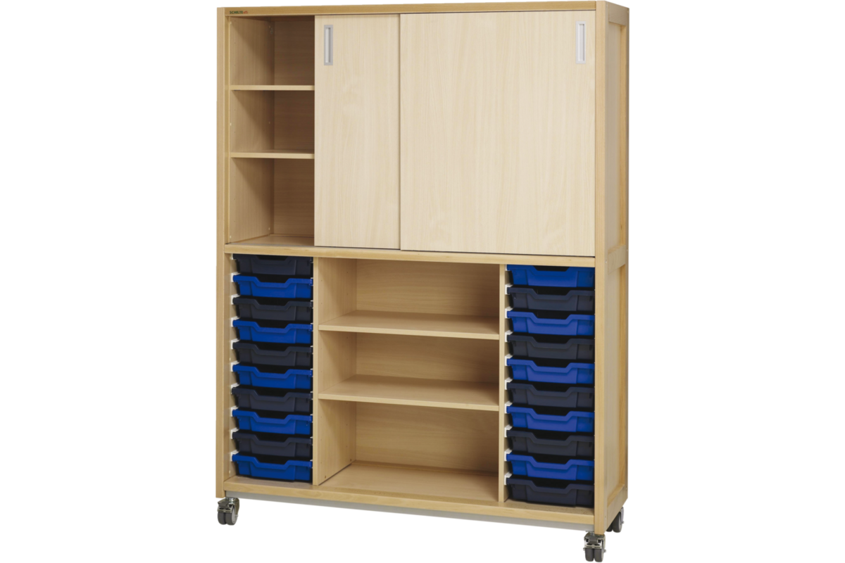 Kast 640 serie wit, boven 4 legpl.+ deuren, onder 20 laden en legpl.