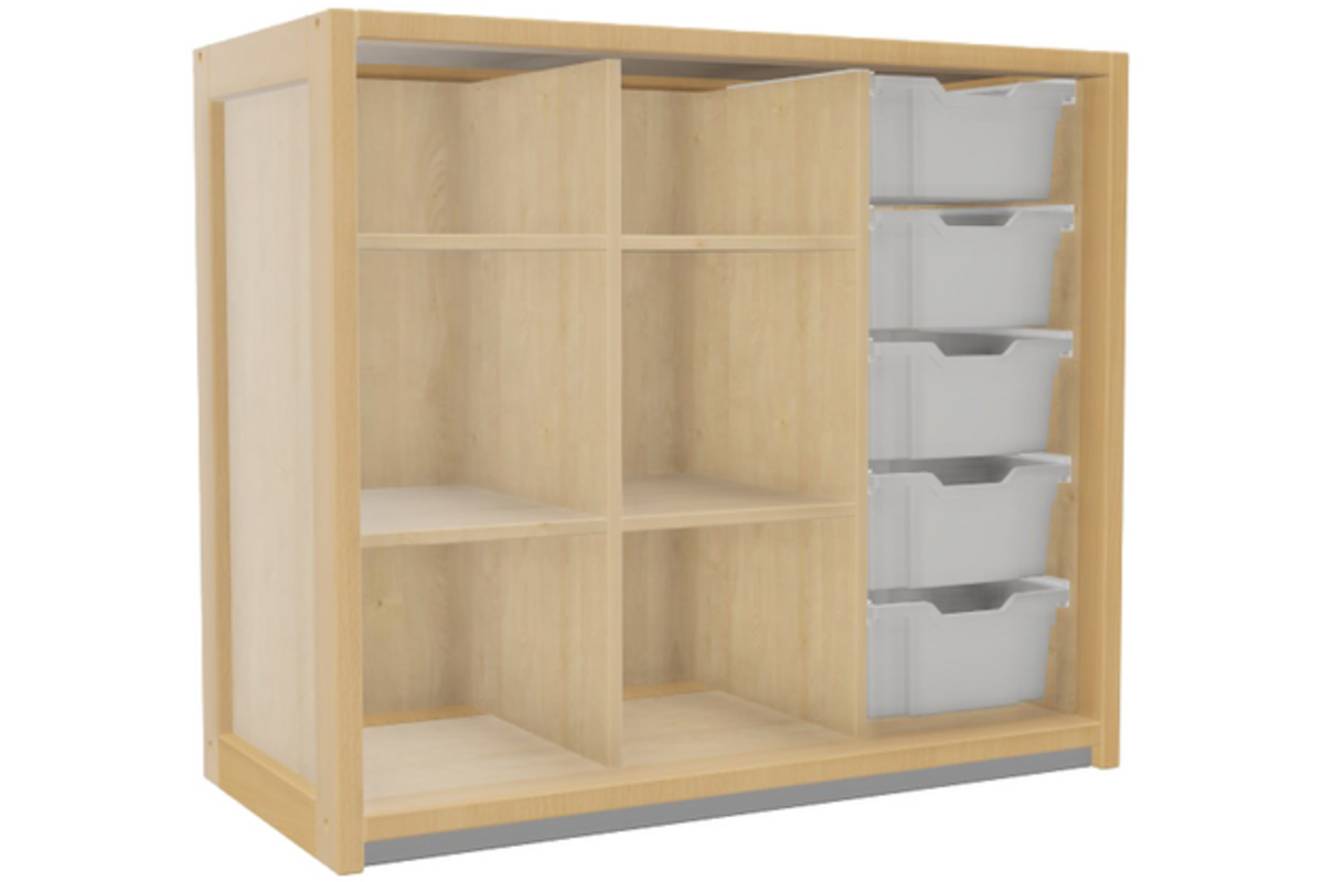 Kast 310 serie Ahorn, 2 tussen- panelen, 4 legpl. en 5 laden 15 cm