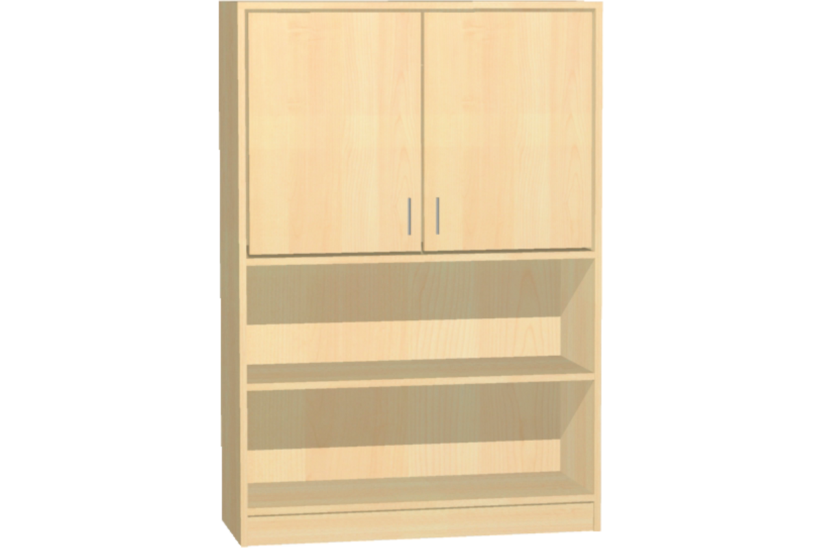 Kast half open, beuken, 100 × 40 ×146 cm, 2 deuren boven, 2 legplanken