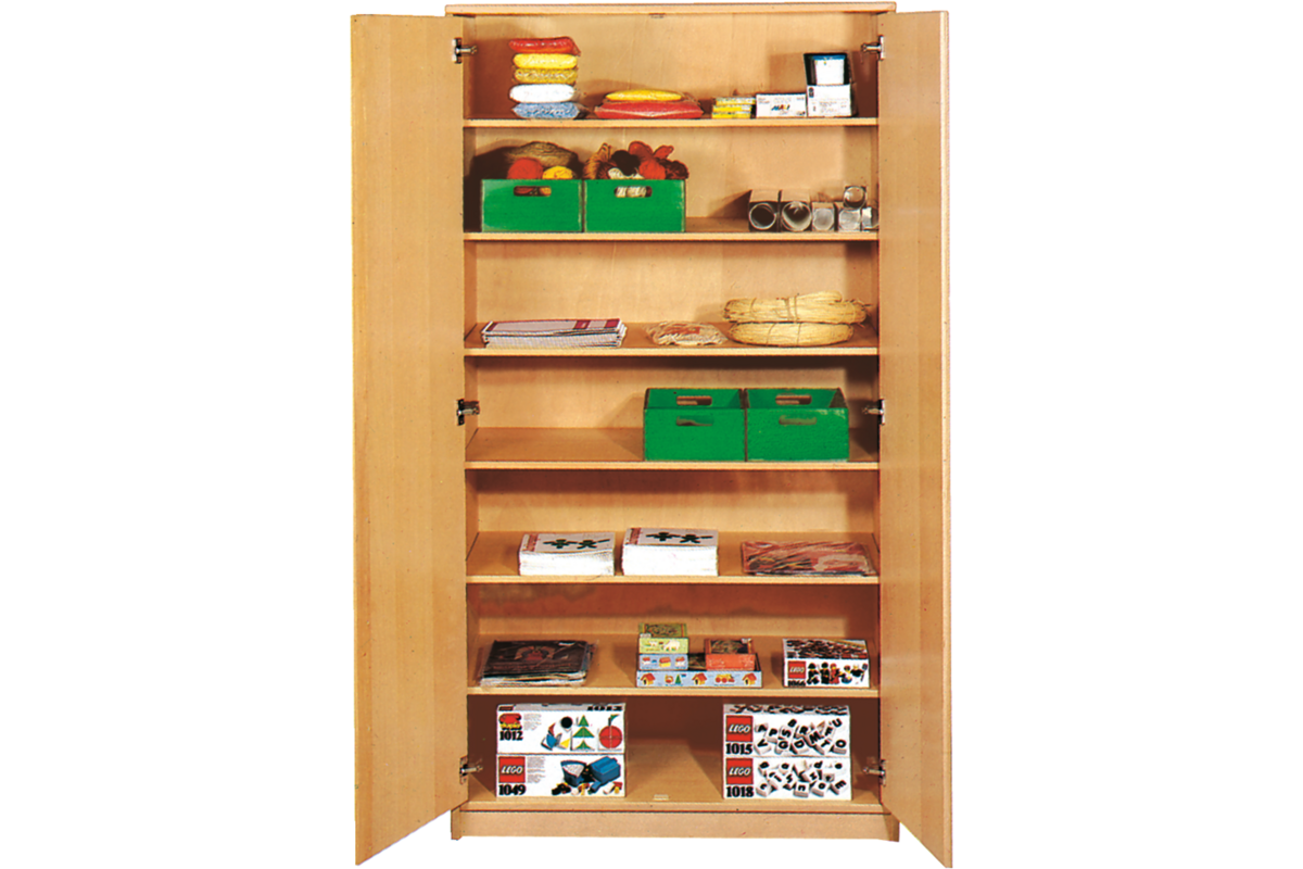 Hoge kast, beuken, 100 × 58 × 188 cm, 2 deuren, 5 legplanken