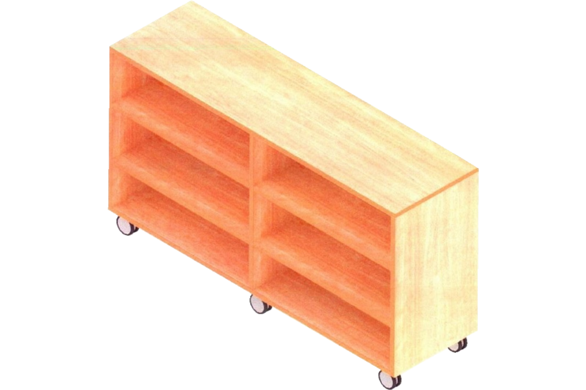 Materiaalkast Basic 139 cm breed, beuken, 4 legplanken, op wielen