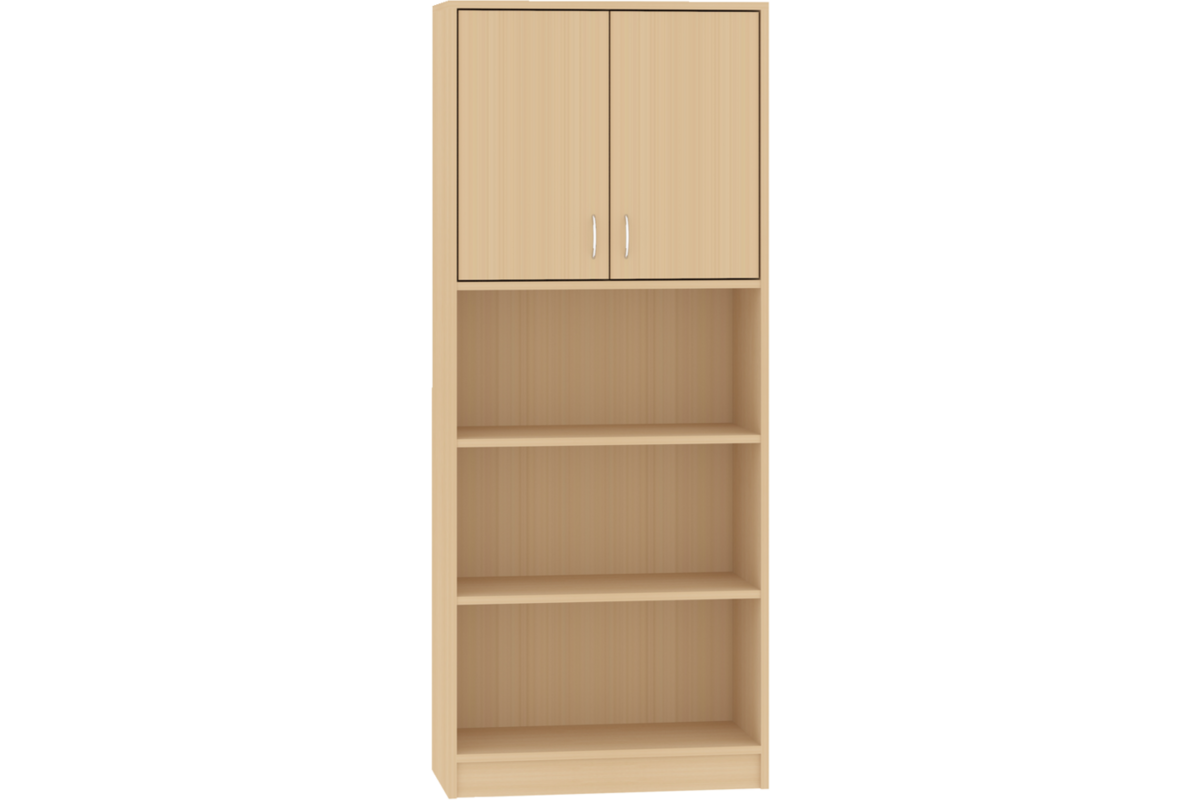 Hoge kast, beuken, 77 × 40 × 188 cm, 2 deuren boven, 3 legplanken