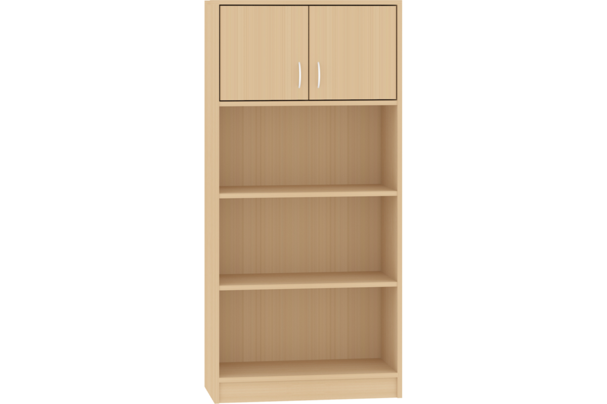 Hoge kast, beuken, 77 × 40 × 163 cm, 2 deuren boven, 2 legplanken