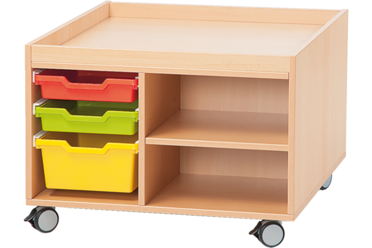 Speel- en materiaalkast, beuken, laag verrijdbaar 81 × 81 × 54 cm