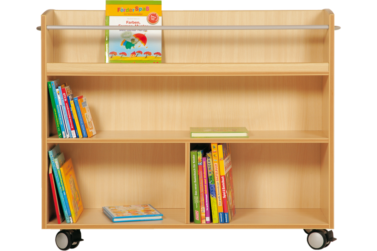 Boekenwagen, beuken, 2-zijdig verrijdbaar, 105 × 40 × 89 cm