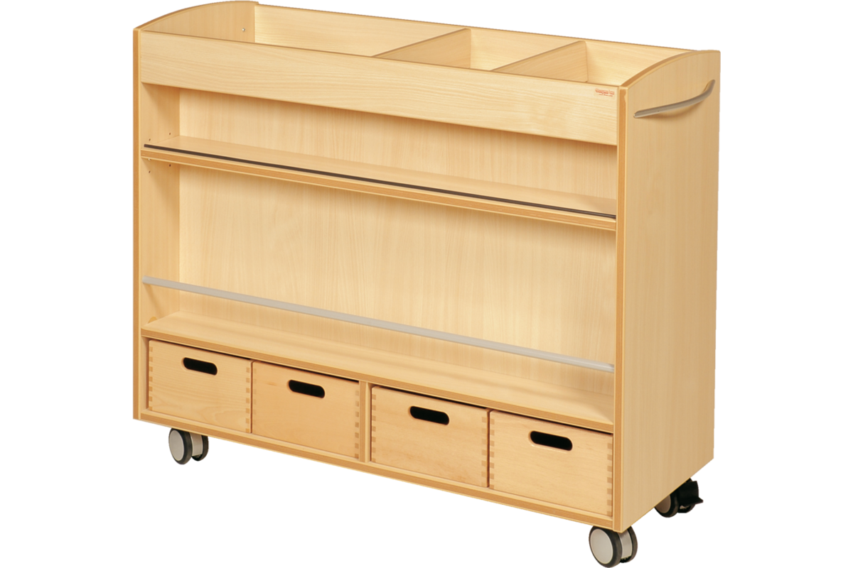 Kast beuken, 105 × 40 × 89, verrijdbaar, excl. bakken