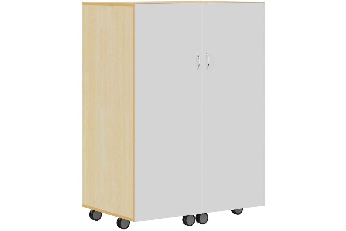 Klapkast Crea ahorn verrijdbaar, deuren whitebord, 105 x 65 x 146 cm