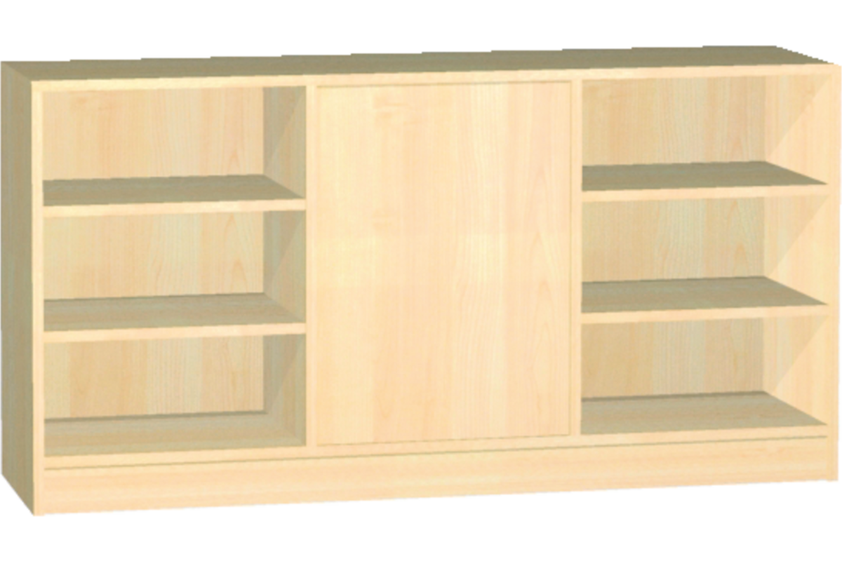 Kast dubbelzijdig met 6 vaste legplanken , 149 × 40 × 77 cm, beuken