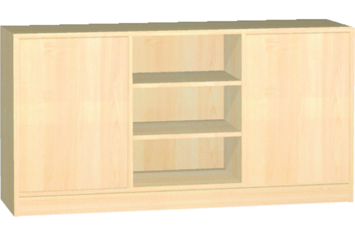 Kast dubbelzijdig met 6 vaste legplanken , 149 × 40 × 77 cm, beuken
