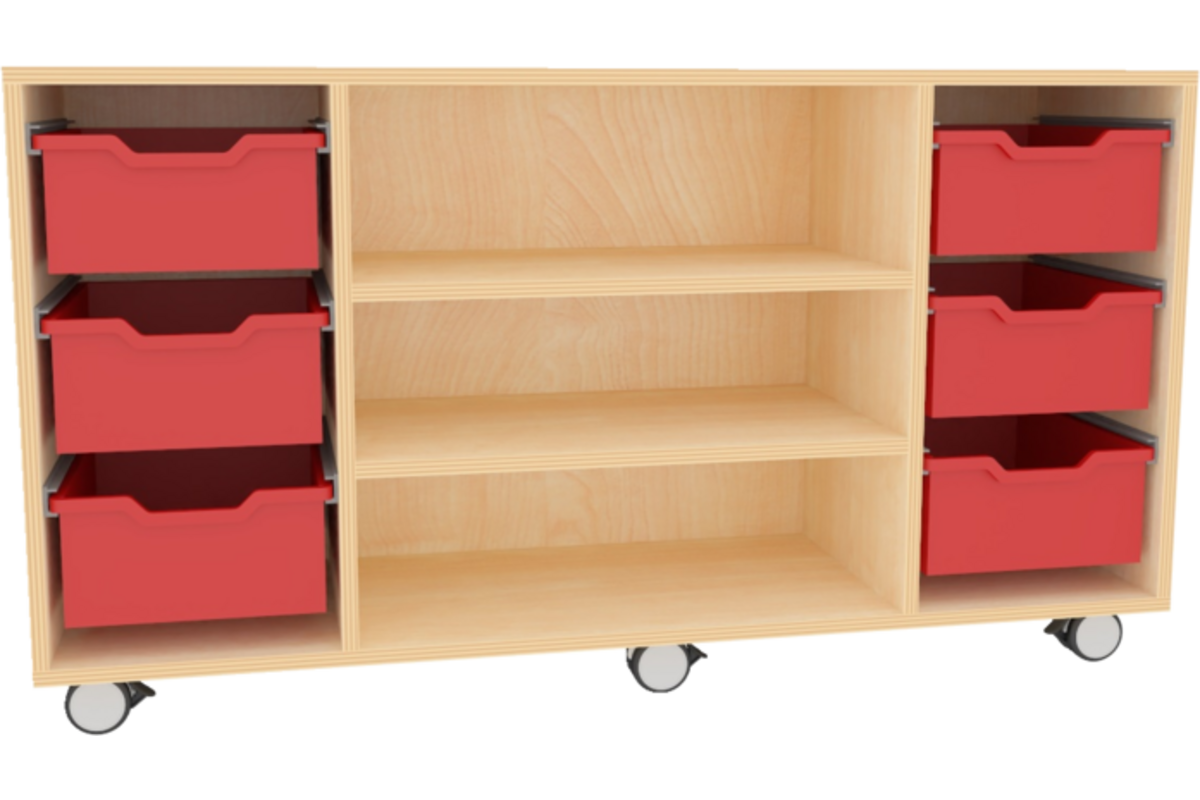 Materiaalkast Basic 139 cm breed zonder laden, 2 legpl.+ wielen, ahorn
