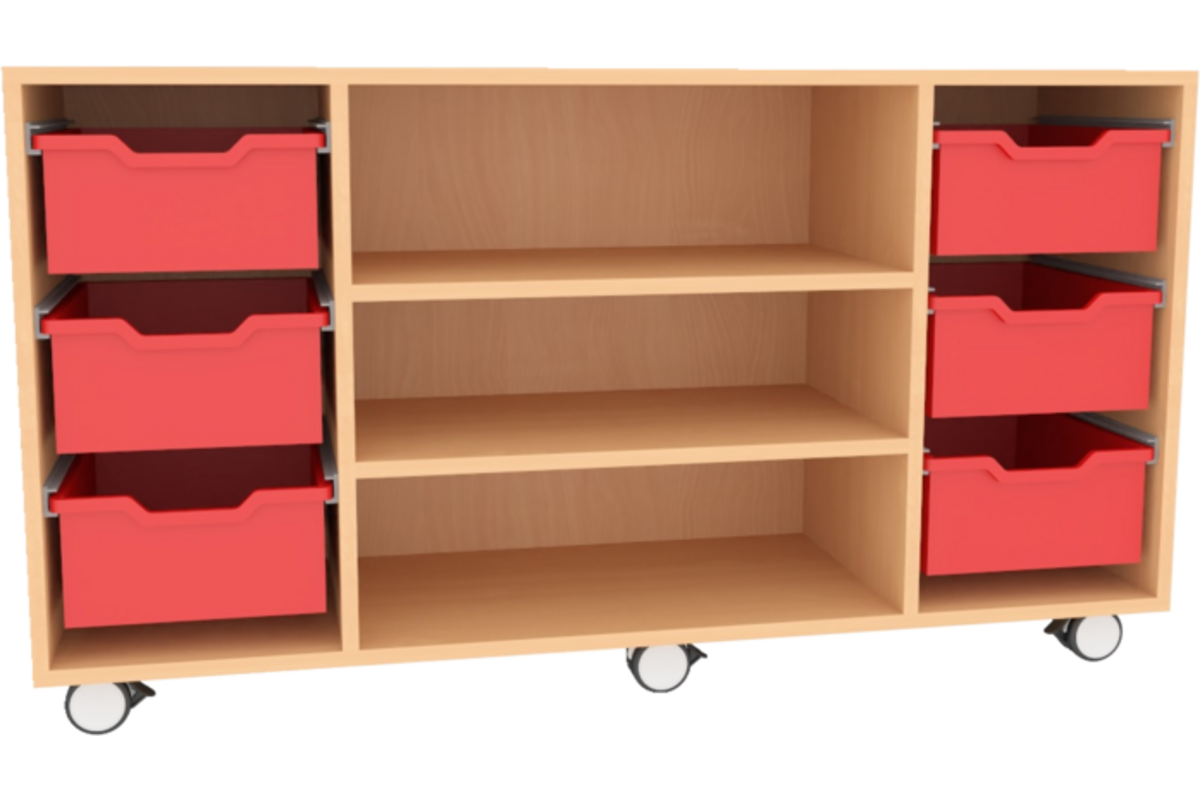 Materiaalkast Basic 139 cm breed zonder laden 2 legpl. +wielen, beuken