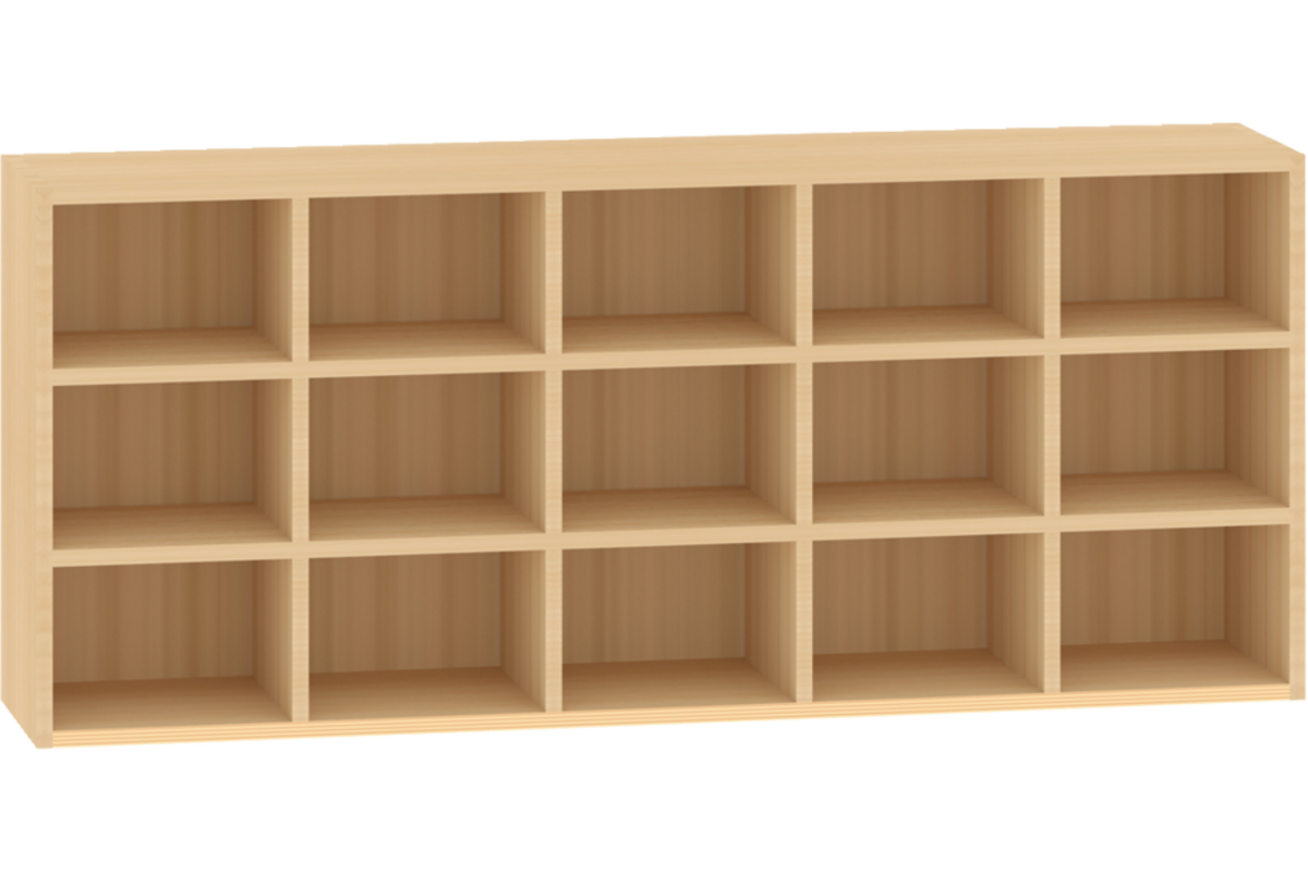 Vakken hangkast, 15 vakken, 125 × 25 × 52 cm, beuken
