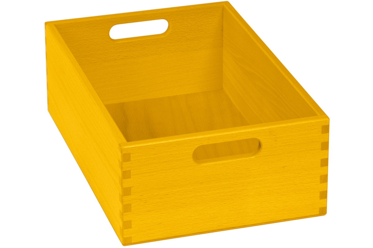 Bak t.b.v. materialkast 6503023 en 6503024, gebeitst, 23x35x12cm, geel