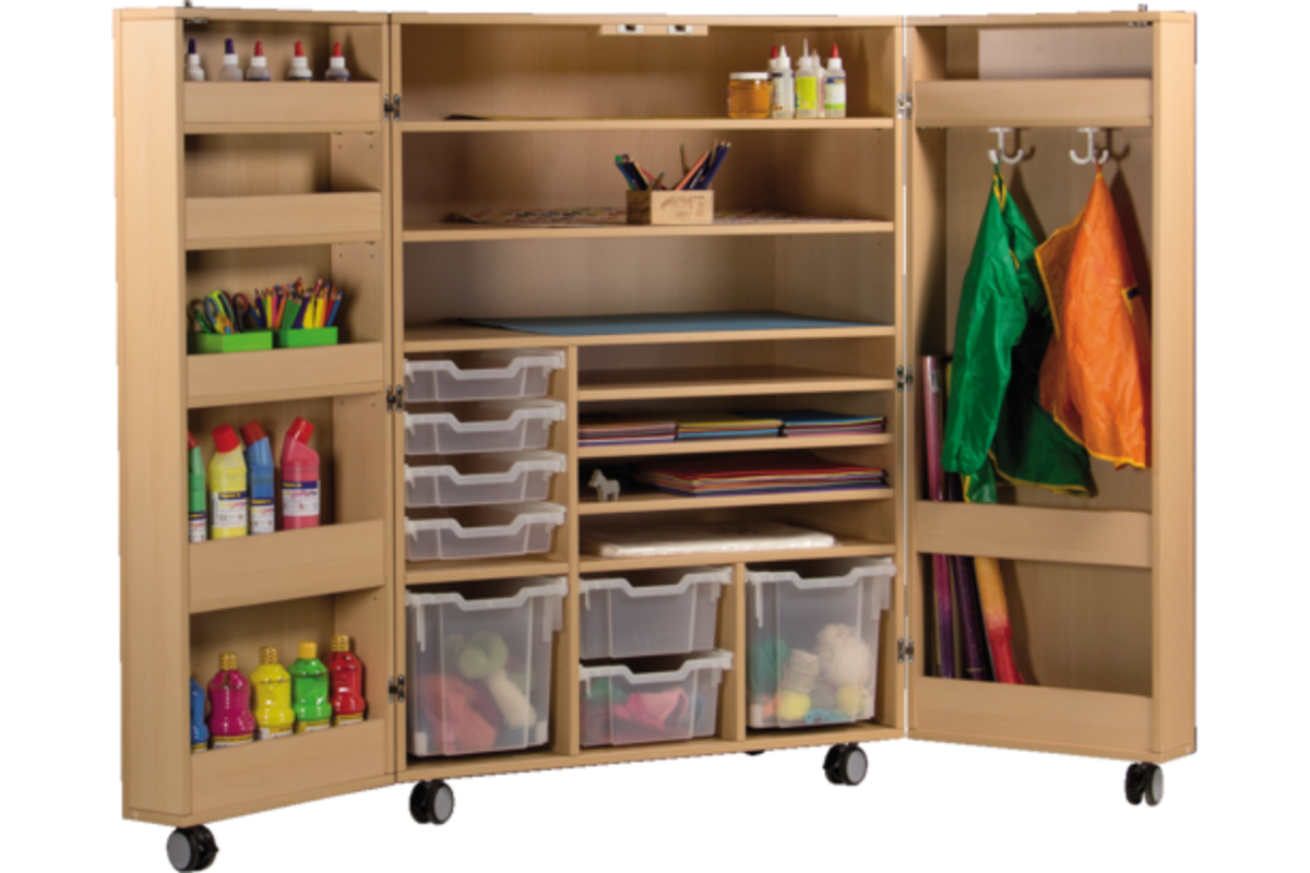 Klapkast Crea beuken verrijdbaar,  105 x 65 x 146 cm