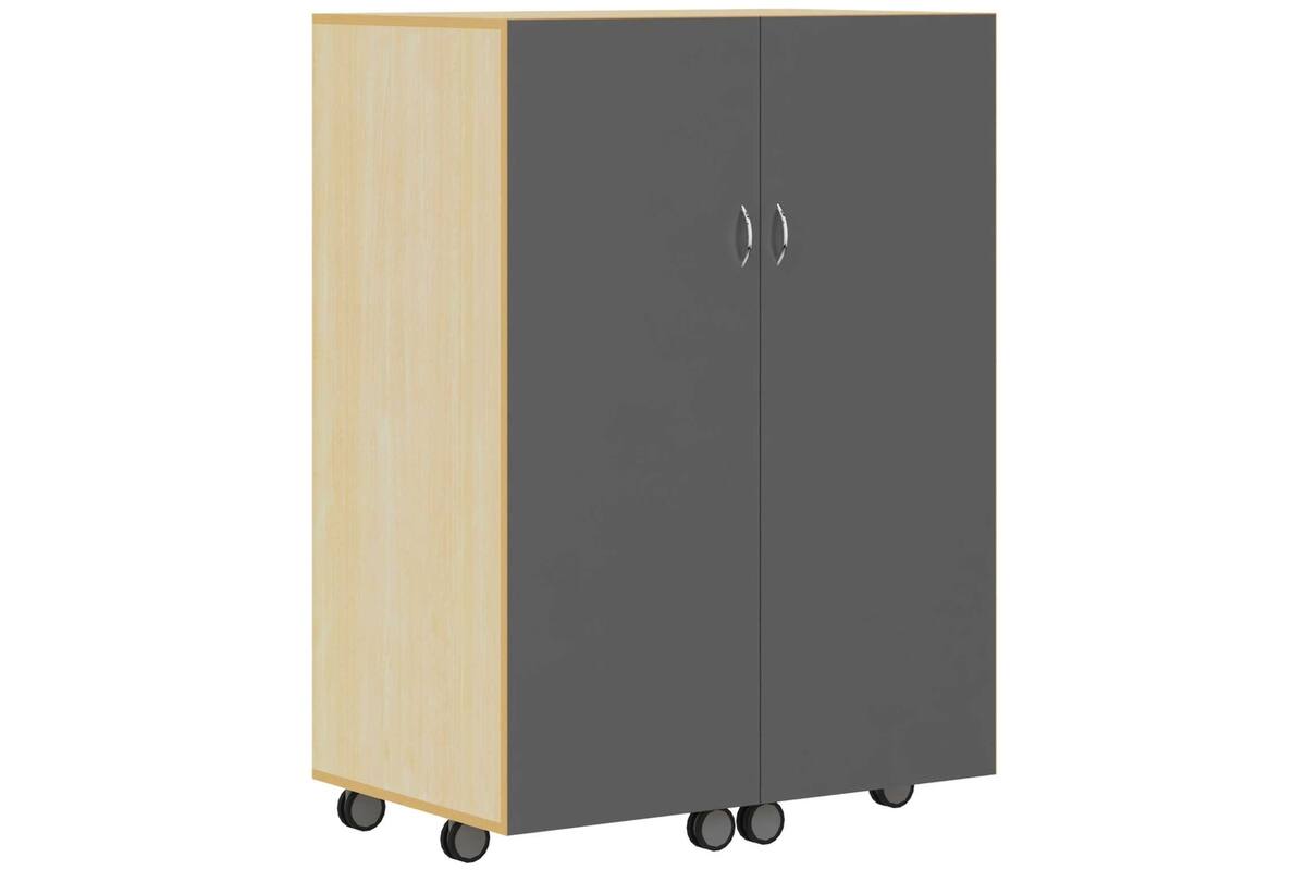 Klapkast Uni ahorn verrijdbaar, deuren krijtbord, 105 x 68 x 146 cm